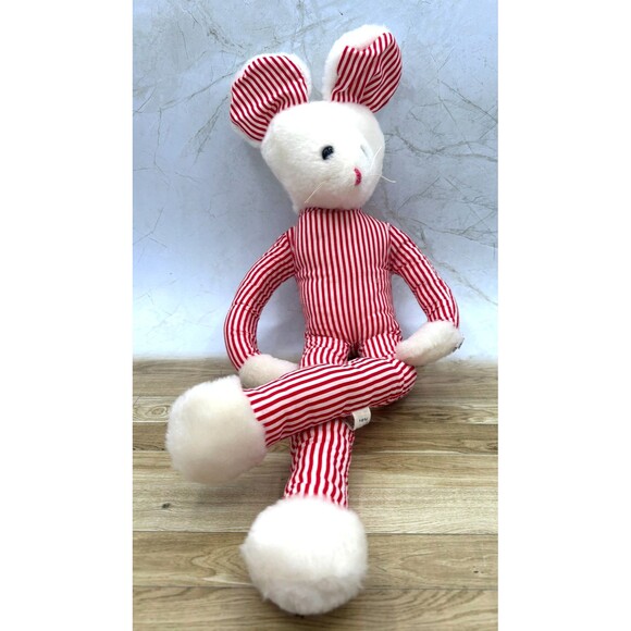 Vintage Eden Toys Red & White Striped Plush Mouse 18″ Soft Toy 1980-90s USA Made - Picture 1 of 15